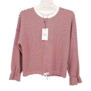 NWT Jacqueline de Yong Red Striped Pullover French Terry Sweatshirt Size XS